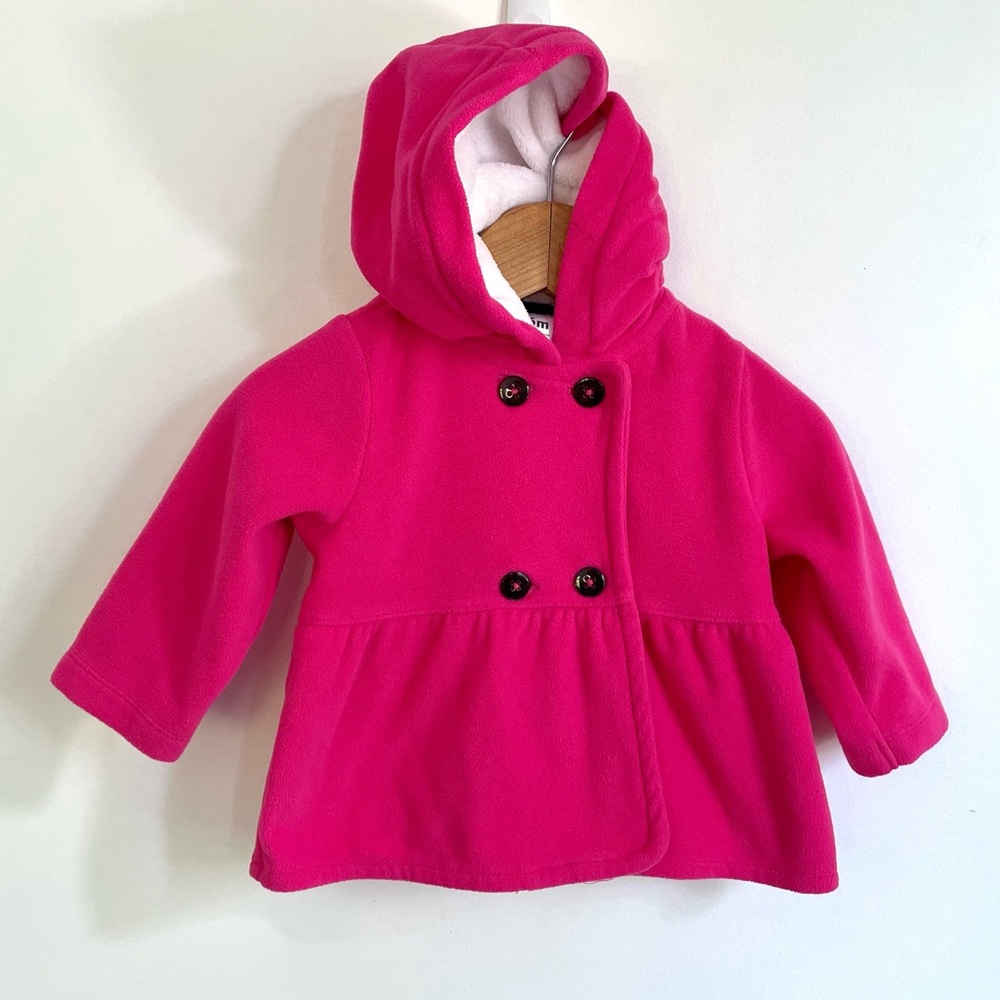 3/$25💥NEW Fleece Hooded Pea Coat, Sherpa Hood, Bright Pink, High Waist w Buttons